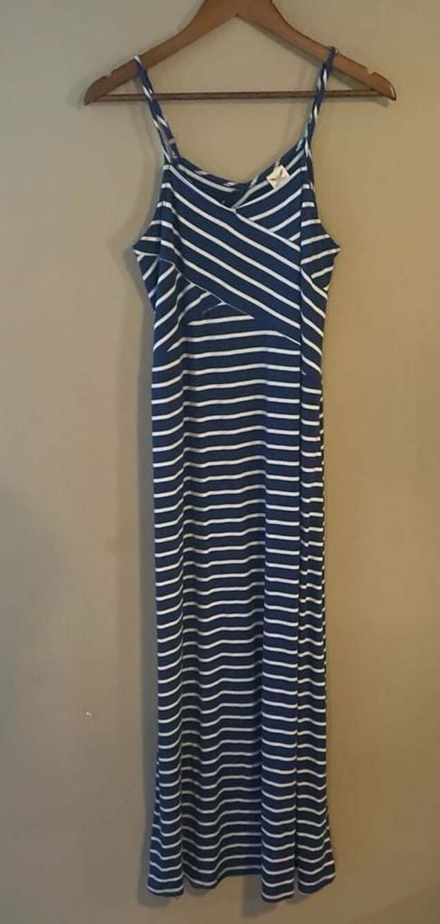 Faded Glory Blue and White Striped Spaghetti Strap Maxi Dress Size L (12-14)